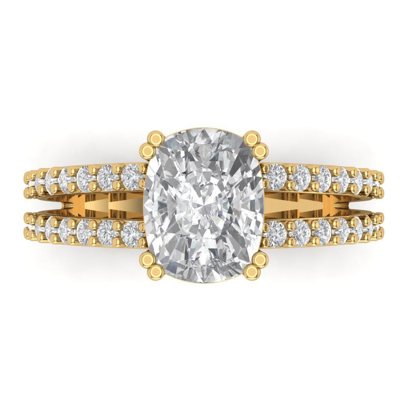 3.96 ct Brilliant Cushion Cut Natural Diamond Stone Clarity SI1-2 Color G-H Yellow Gold Solitaire with Accents Ring