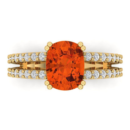 3.48 cttw Zirconia Simulated Red Diamond Solitaire with Zirconia Simulated Diamond Accents Engagement Ring - Solid Gold (VVS1, Long Cushion Cut,9x7mm)