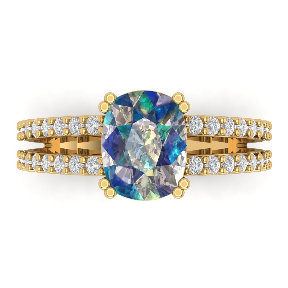 3.48 cttw Blue Moissanite Solitaire with Zirconia Simulated Diamond Accents Engagement Ring - Solid Gold (Long Cushion Cut,9x7mm)