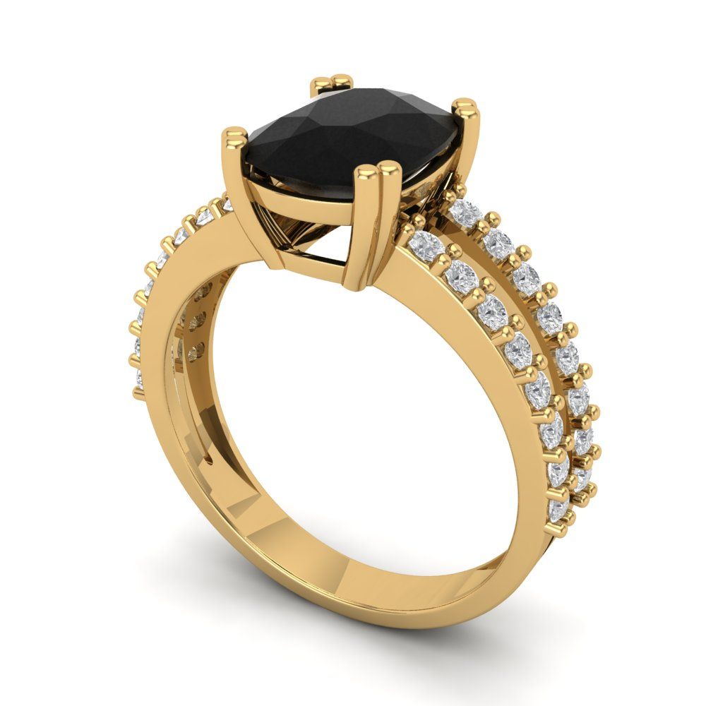 3.48 cttw Natural Onyx Solitaire with Zirconia Simulated Diamond Accents Engagement Ring - Solid Gold (Long Cushion Cut,9x7mm)