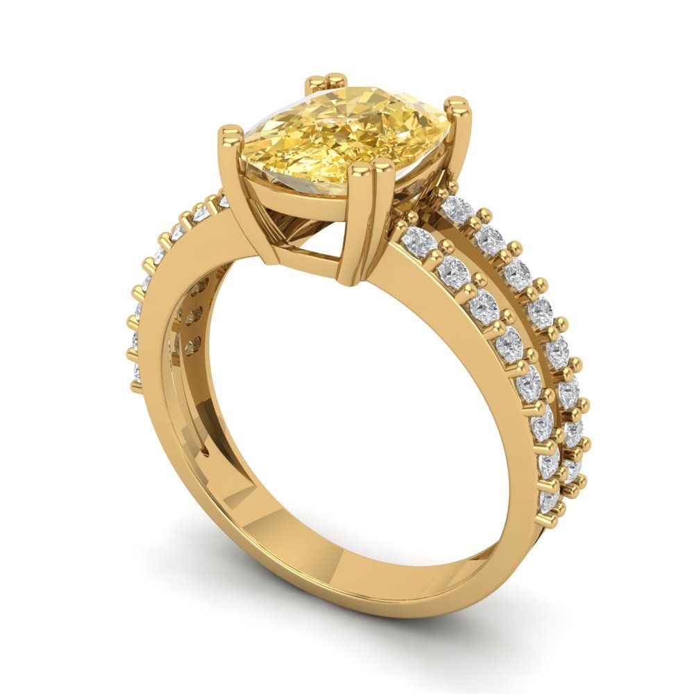 3.48 cttw Yellow Moissanite Solitaire with Zirconia Simulated Diamond Accents Engagement Ring - Solid Gold (Long Cushion Cut,9x7mm)