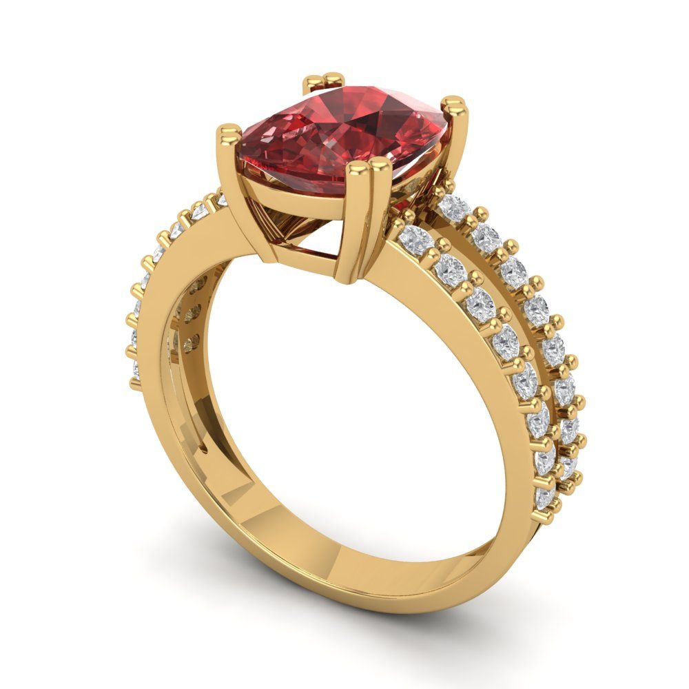 3.48 cttw Natural Garnet Solitaire with Zirconia Simulated Diamond Accents Engagement Ring - Solid Gold (Long Cushion Cut,9x7mm)