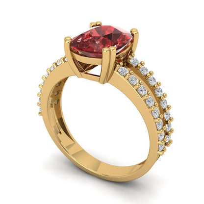 3.48 cttw Natural Garnet Solitaire with Zirconia Simulated Diamond Accents Engagement Ring - Solid Gold (Long Cushion Cut,9x7mm)