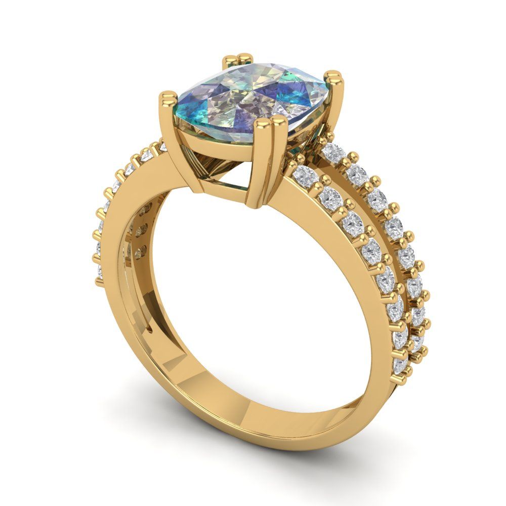 3.48 cttw Blue Moissanite Solitaire with Zirconia Simulated Diamond Accents Engagement Ring - Solid Gold (Long Cushion Cut,9x7mm)