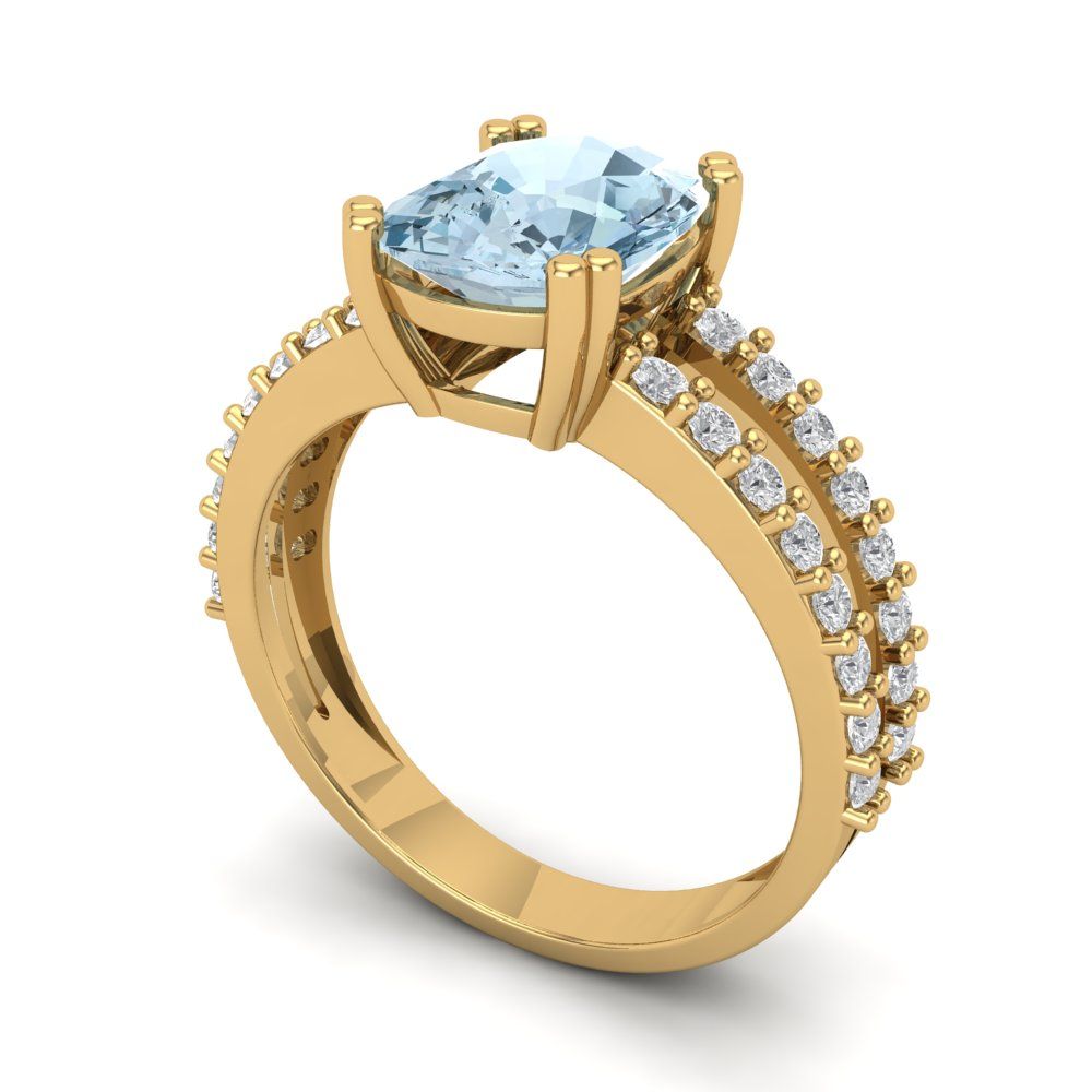 3.48 cttw Natural Sky Blue Topaz Solitaire with Zirconia Simulated Diamond Accents Engagement Ring - Solid Gold (Long Cushion Cut,9x7mm)