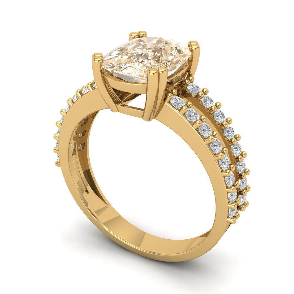 3.48 cttw Natural Morganite Solitaire with Zirconia Simulated Diamond Accents Engagement Ring - Solid Gold (Long Cushion Cut,9x7mm)