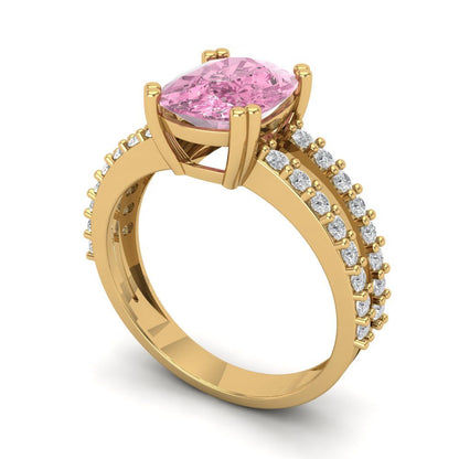 3.48 cttw Zirconia Simulated Pink Diamond Solitaire with Zirconia Simulated Diamond Accents Engagement Ring - Solid Gold (VVS1, Long Cushion Cut,9x7mm)