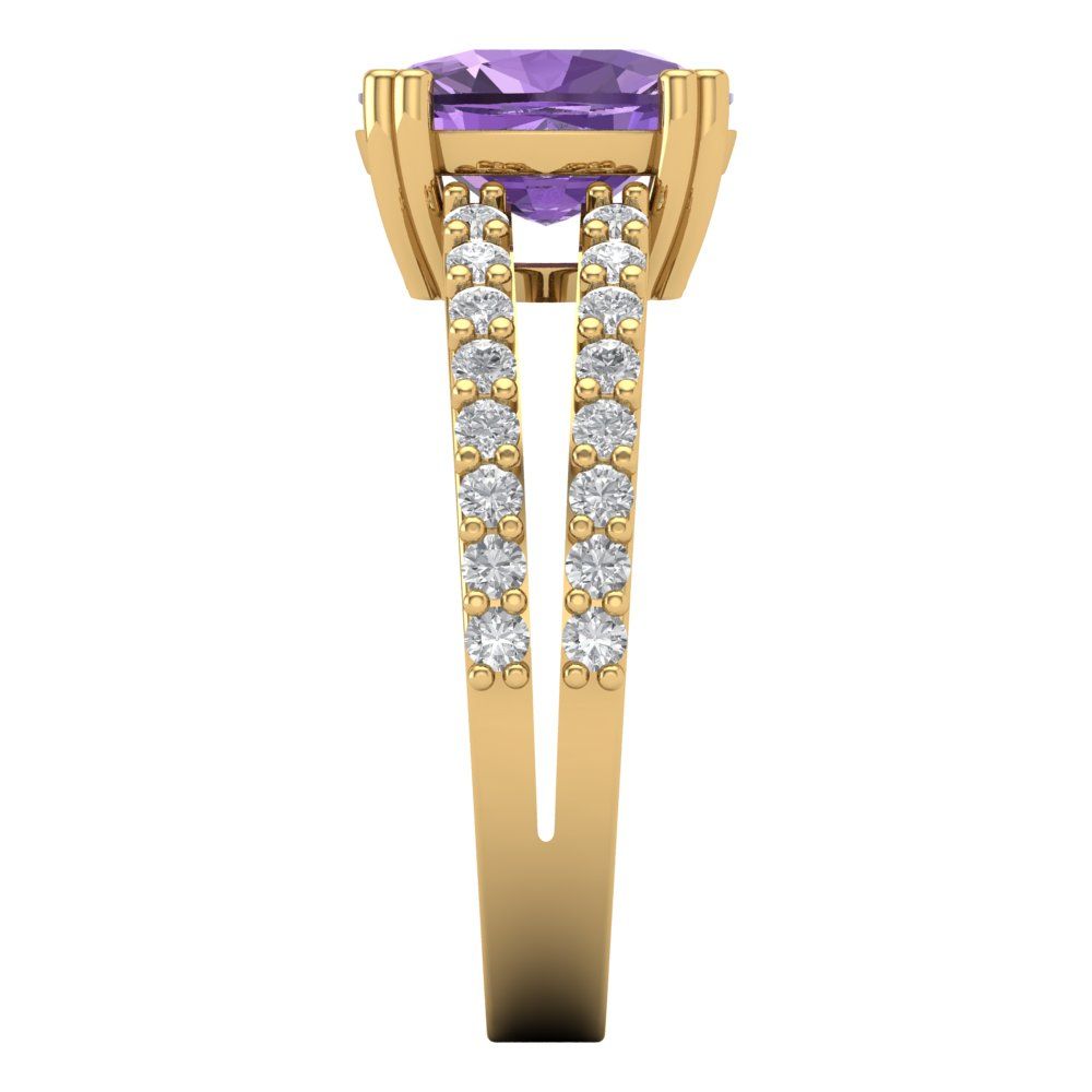 3.48 cttw Simulated Alexandrite Solitaire with Zirconia Simulated Diamond Accents Engagement Ring - Solid Gold (Long Cushion Cut,9x7mm)