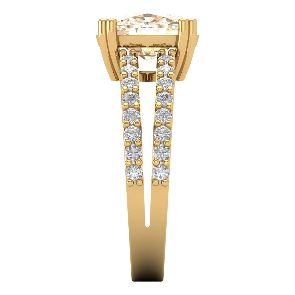 3.48 cttw Natural Morganite Solitaire with Zirconia Simulated Diamond Accents Engagement Ring - Solid Gold (Long Cushion Cut,9x7mm)