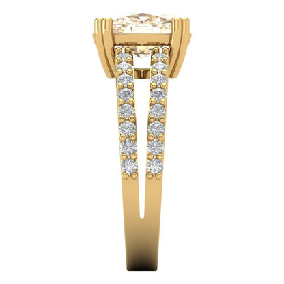 3.48 cttw Natural Morganite Solitaire with Zirconia Simulated Diamond Accents Engagement Ring - Solid Gold (Long Cushion Cut,9x7mm)