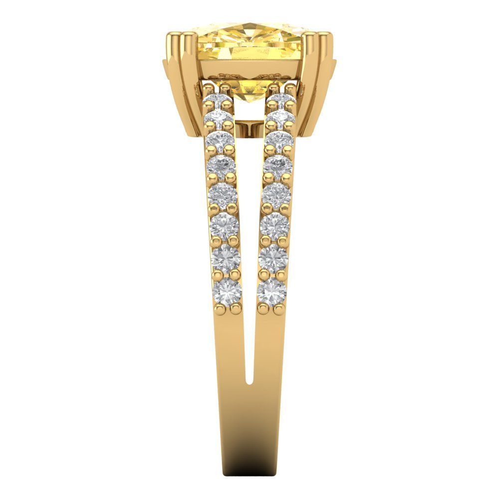 3.48 cttw Zirconia Simulated Yellow Diamond Solitaire with Zirconia Simulated Diamond Accents Engagement Ring - Solid Gold (VVS1, Long Cushion Cut,9x7mm)