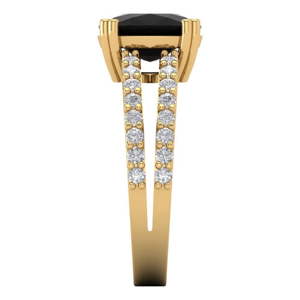 3.48 cttw Natural Onyx Solitaire with Zirconia Simulated Diamond Accents Engagement Ring - Solid Gold (Long Cushion Cut,9x7mm)