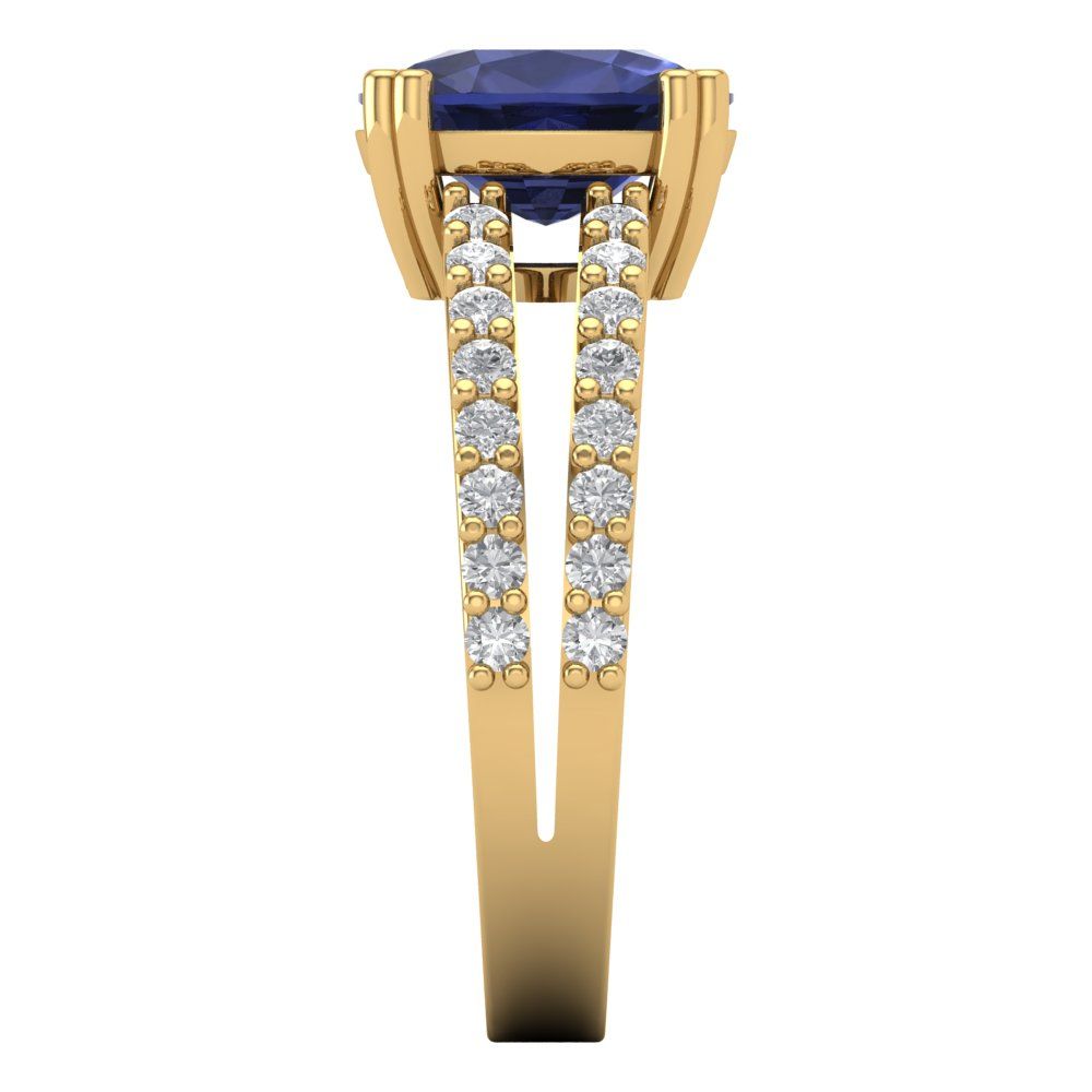 3.48 cttw Simulated Blue Sapphire Solitaire with Zirconia Simulated Diamond Accents Engagement Ring - Solid Gold (Long Cushion Cut,9x7mm)