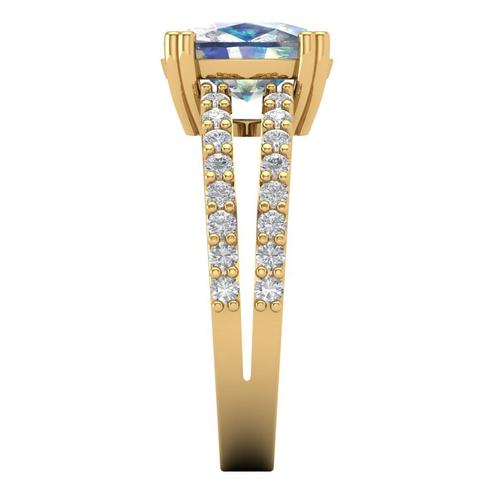 3.48 cttw Blue Moissanite Solitaire with Zirconia Simulated Diamond Accents Engagement Ring - Solid Gold (Long Cushion Cut,9x7mm)