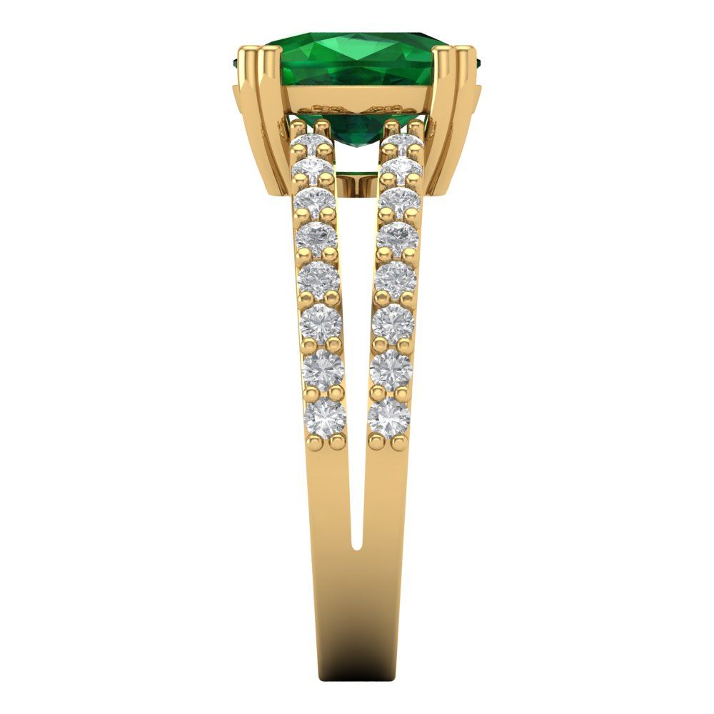 3.48 cttw Simulated Emerald Solitaire with Zirconia Simulated Diamond Accents Engagement Ring - Solid Gold (Long Cushion Cut,9x7mm)
