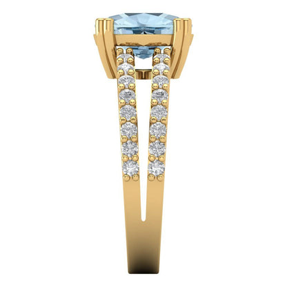 3.48 cttw Zirconia Simulated Blue Diamond Solitaire with Zirconia Simulated Diamond Accents Engagement Ring - Solid Gold (VVS1, Long Cushion Cut,9x7mm)