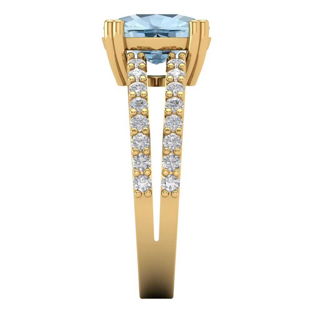 3.48 cttw Natural Swiss Blue Topaz Solitaire with Zirconia Simulated Diamond Accents Engagement Ring - Solid Gold (Long Cushion Cut,9x7mm)