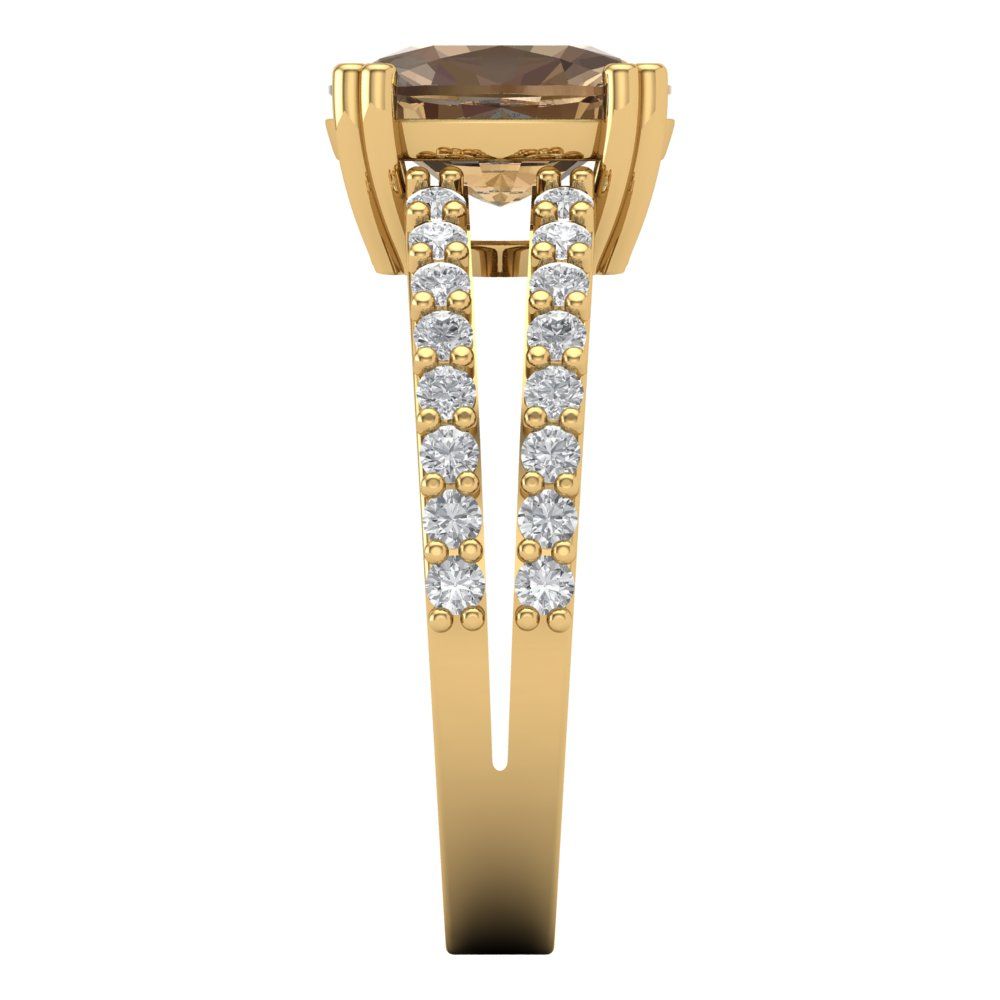 3.48 cttw Zirconia Simulated Champagne Diamond Solitaire with Zirconia Simulated Diamond Accents Engagement Ring - Solid Gold (VVS1, Long Cushion Cut,9x7mm)