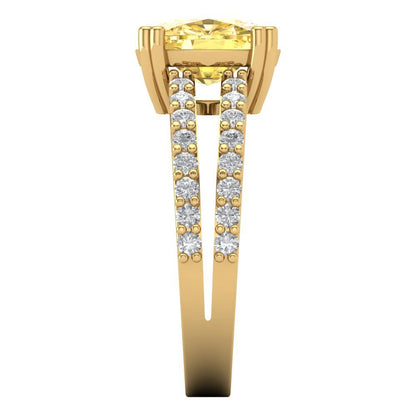 3.48 cttw Natural Citrine Solitaire with Zirconia Simulated Diamond Accents Engagement Ring - Solid Gold (Long Cushion Cut,9x7mm)