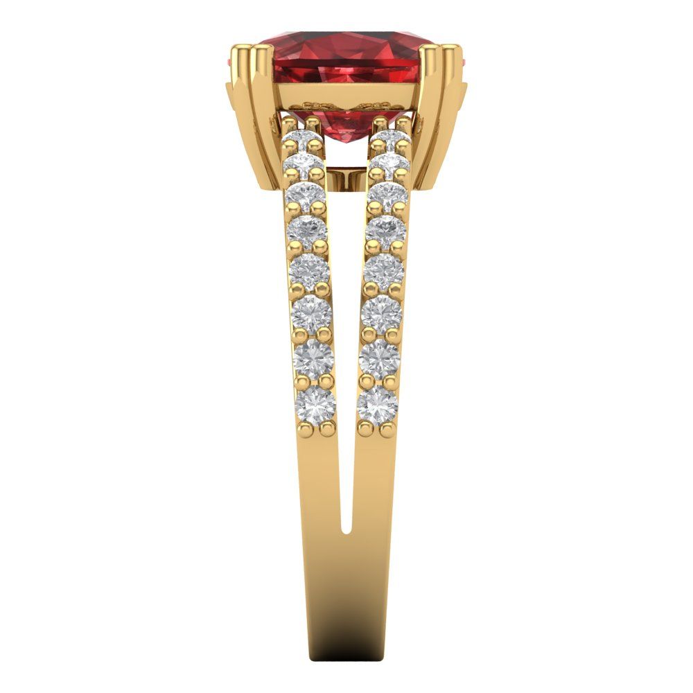 3.48 cttw Natural Garnet Solitaire with Zirconia Simulated Diamond Accents Engagement Ring - Solid Gold (Long Cushion Cut,9x7mm)