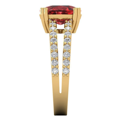 3.48 cttw Natural Garnet Solitaire with Zirconia Simulated Diamond Accents Engagement Ring - Solid Gold (Long Cushion Cut,9x7mm)