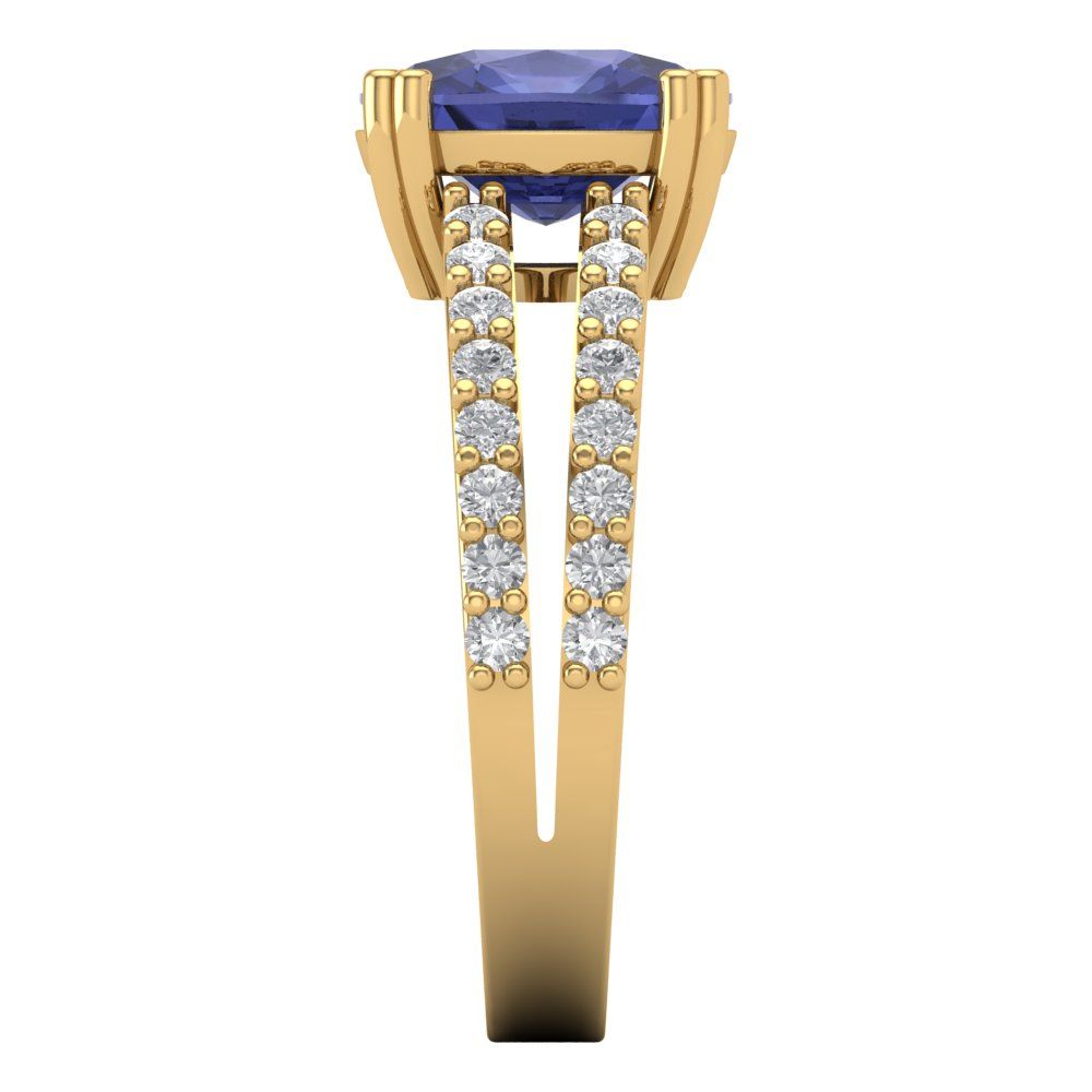 3.48 cttw Simulated Tanzanite Solitaire with Zirconia Simulated Diamond Accents Engagement Ring - Solid Gold (Long Cushion Cut,9x7mm)