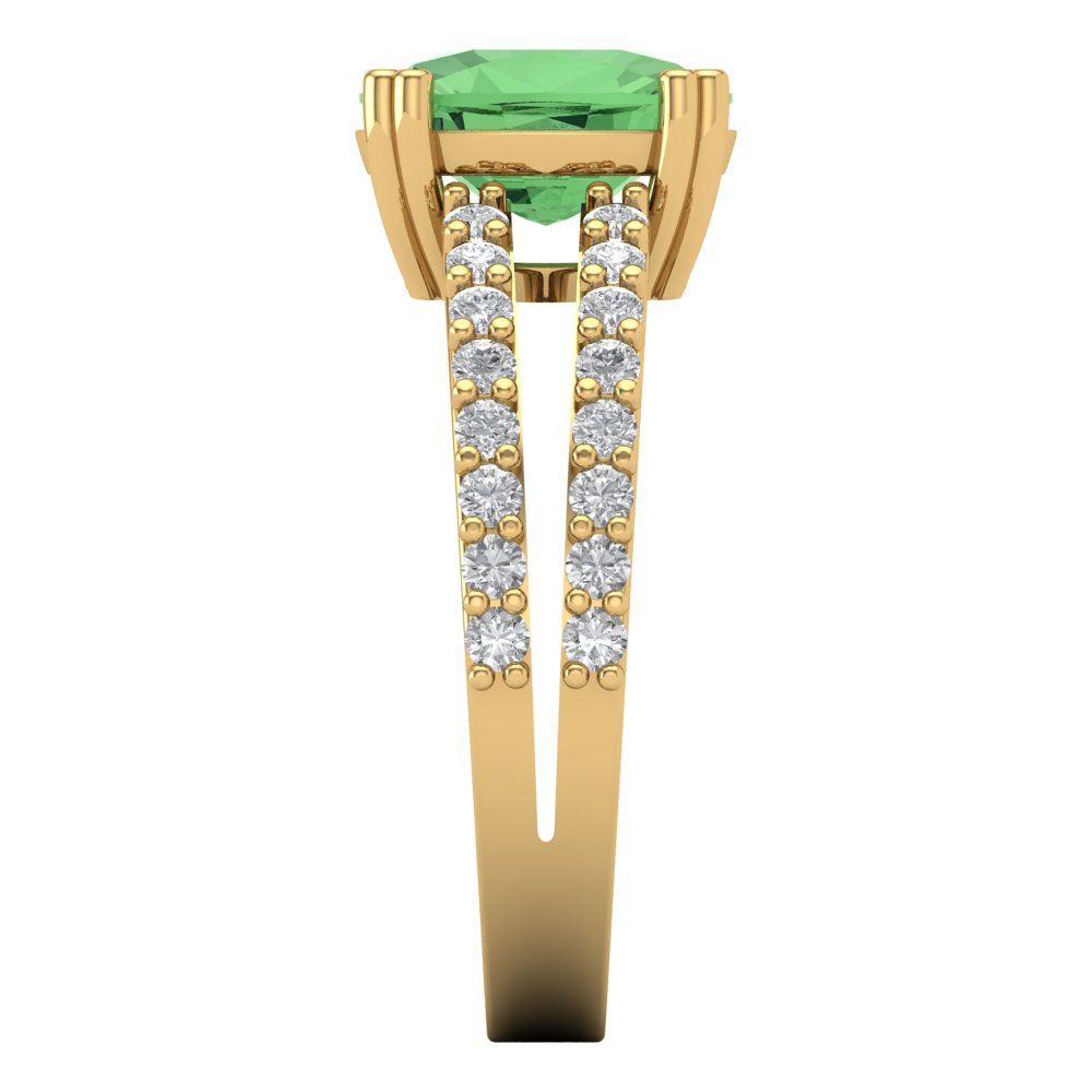 3.48 cttw Zirconia Simulated Green Diamond Solitaire with Zirconia Simulated Diamond Accents Engagement Ring - Solid Gold (VVS1, Long Cushion Cut,9x7mm)