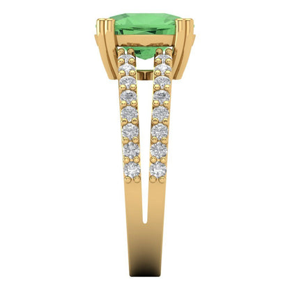 3.48 cttw Zirconia Simulated Green Diamond Solitaire with Zirconia Simulated Diamond Accents Engagement Ring - Solid Gold (VVS1, Long Cushion Cut,9x7mm)