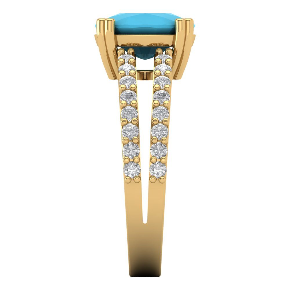 3.48 cttw Simulated Turquoise Solitaire with Zirconia Simulated Diamond Accents Engagement Ring - Solid Gold (Long Cushion Cut,9x7mm)