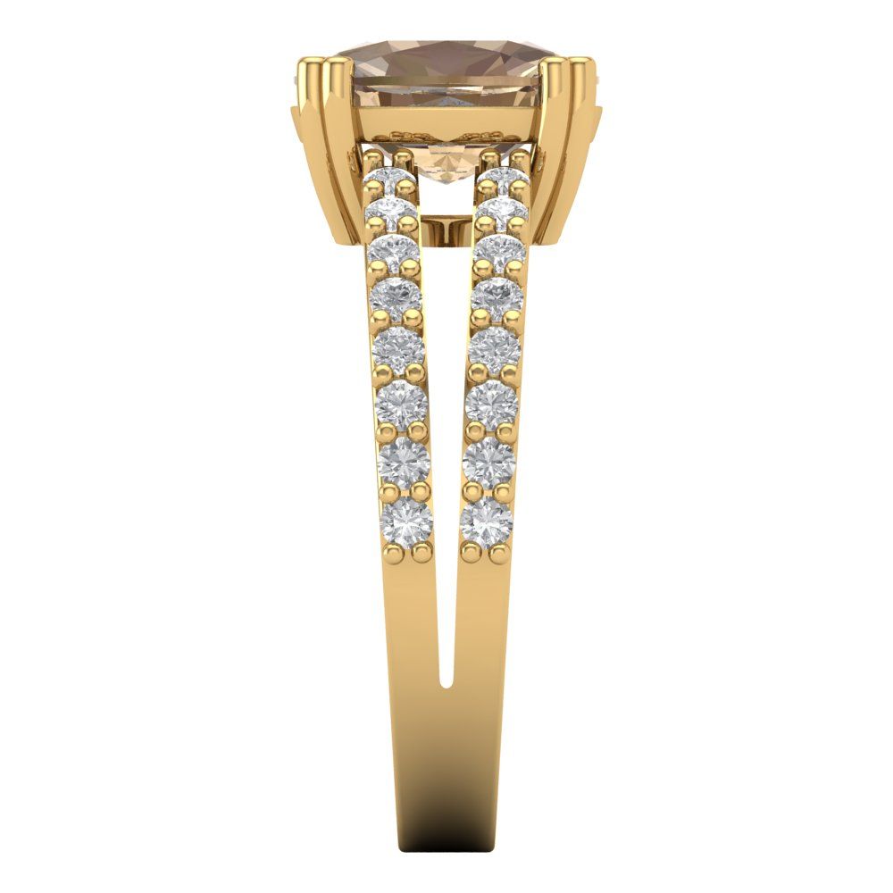 3.48 cttw Yellow Moissanite Solitaire with Zirconia Simulated Diamond Accents Engagement Ring - Solid Gold (Long Cushion Cut,9x7mm)