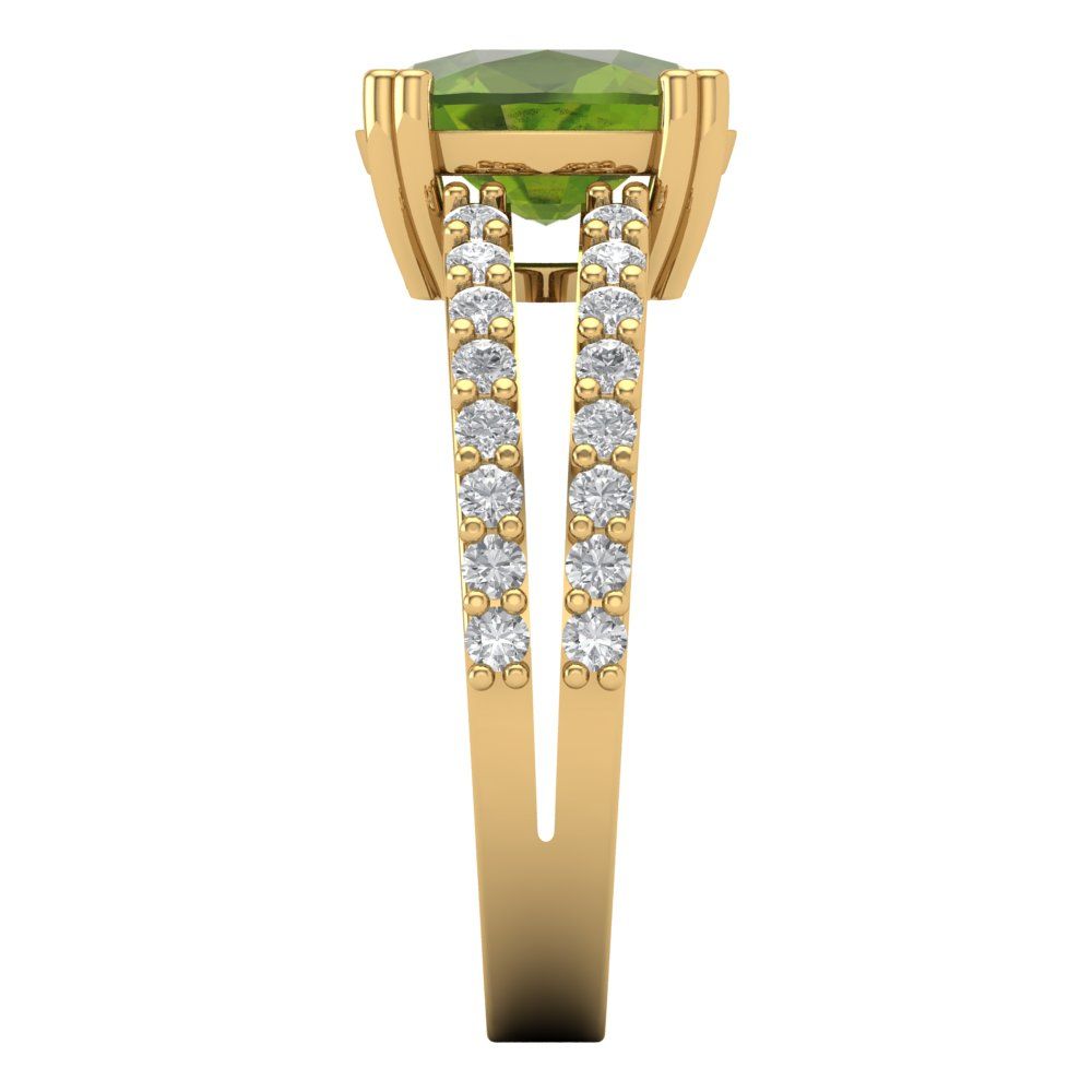 3.48 cttw Natural Peridot Solitaire with Zirconia Simulated Diamond Accents Engagement Ring - Solid Gold (Long Cushion Cut,9x7mm)