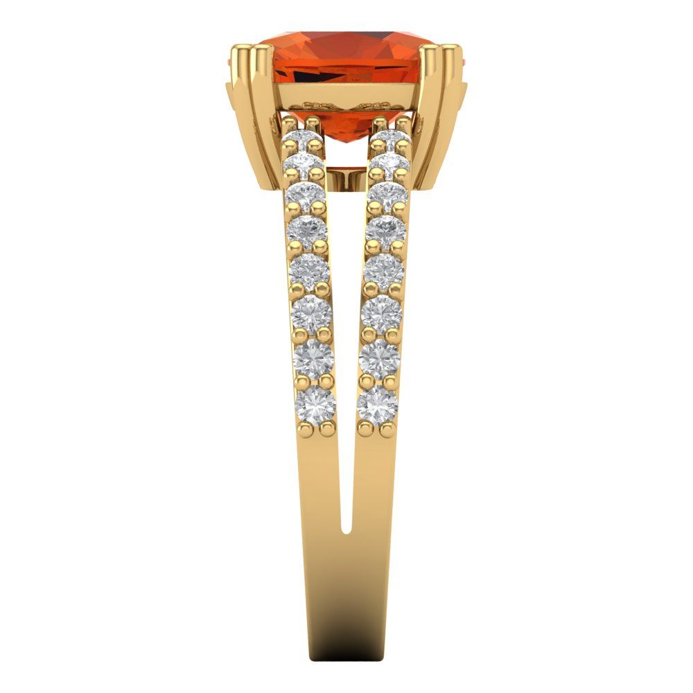 3.48 cttw Zirconia Simulated Red Diamond Solitaire with Zirconia Simulated Diamond Accents Engagement Ring - Solid Gold (VVS1, Long Cushion Cut,9x7mm)