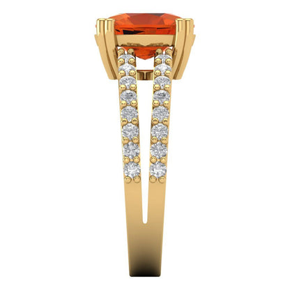 3.48 cttw Zirconia Simulated Red Diamond Solitaire with Zirconia Simulated Diamond Accents Engagement Ring - Solid Gold (VVS1, Long Cushion Cut,9x7mm)