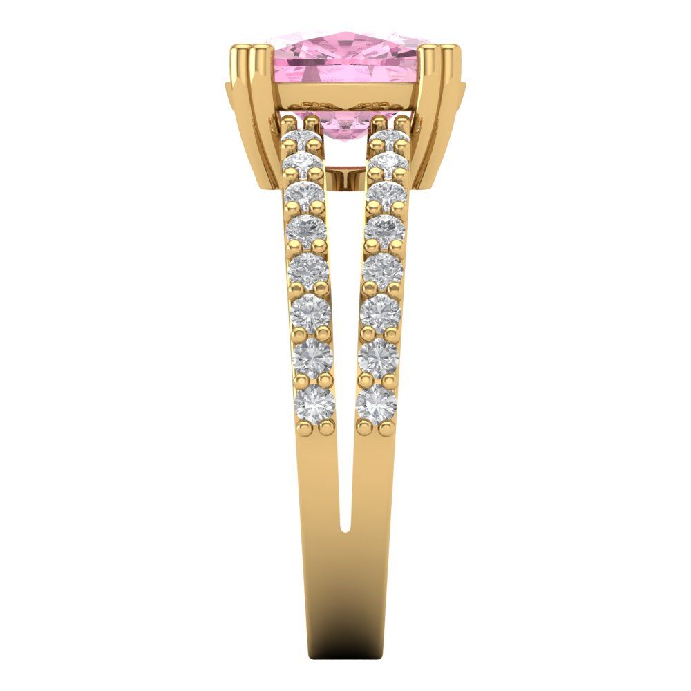 3.48 cttw Zirconia Simulated Pink Diamond Solitaire with Zirconia Simulated Diamond Accents Engagement Ring - Solid Gold (VVS1, Long Cushion Cut,9x7mm)