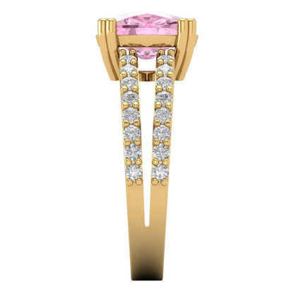 3.48 cttw Zirconia Simulated Pink Diamond Solitaire with Zirconia Simulated Diamond Accents Engagement Ring - Solid Gold (VVS1, Long Cushion Cut,9x7mm)