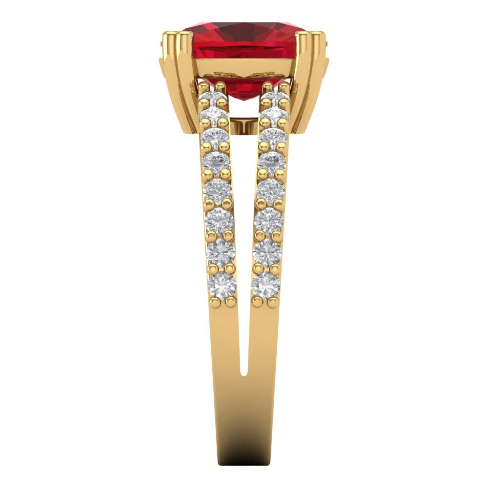 3.48 cttw Simulated Ruby Solitaire with Zirconia Simulated Diamond Accents Engagement Ring - Solid Gold (Long Cushion Cut,9x7mm)