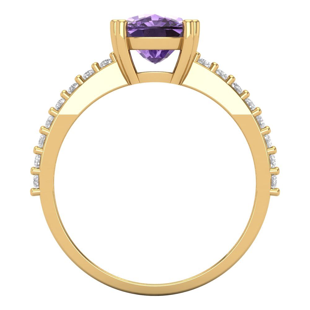 3.48 cttw Simulated Alexandrite Solitaire with Zirconia Simulated Diamond Accents Engagement Ring - Solid Gold (Long Cushion Cut,9x7mm)