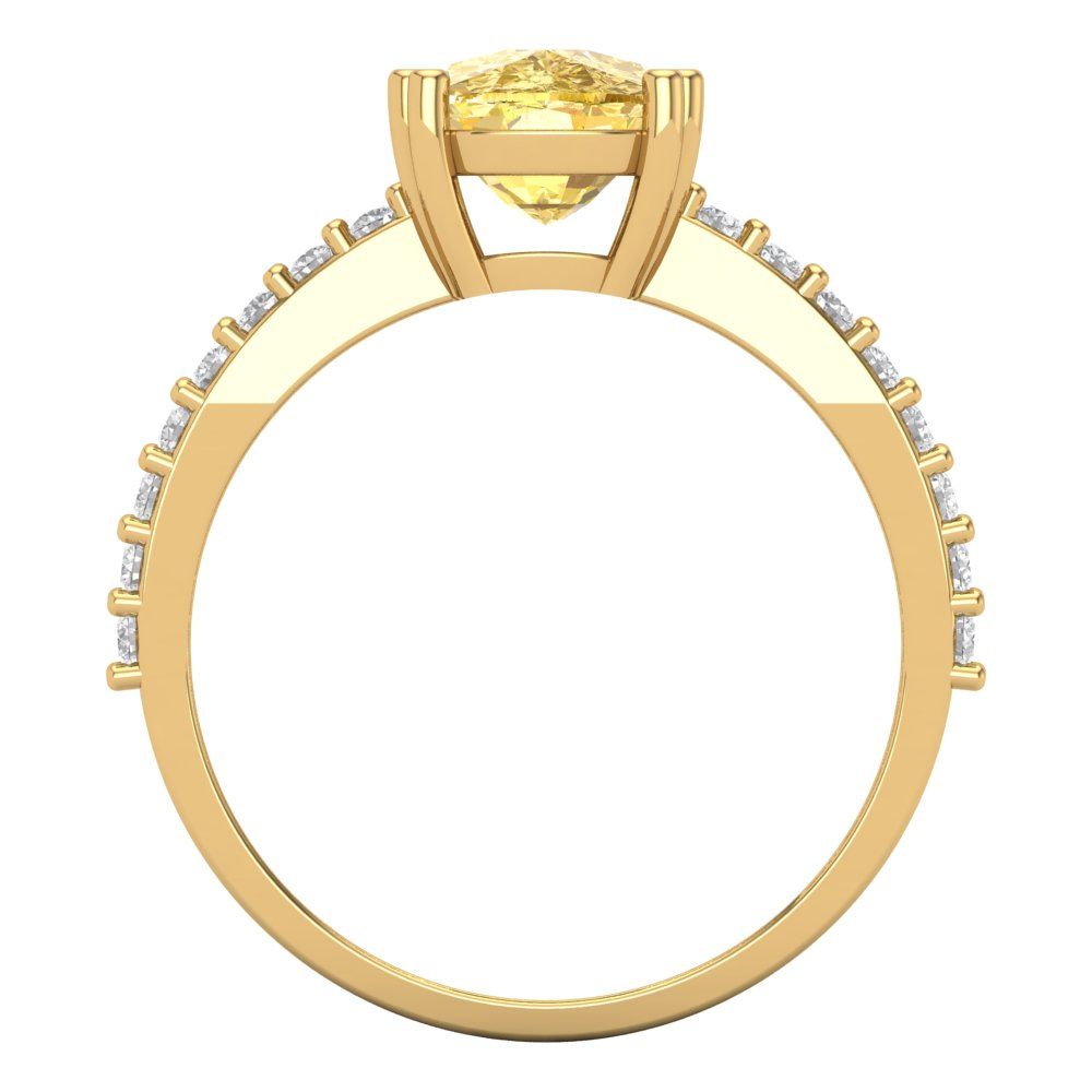 3.48 cttw Zirconia Simulated Yellow Diamond Solitaire with Zirconia Simulated Diamond Accents Engagement Ring - Solid Gold (VVS1, Long Cushion Cut,9x7mm)