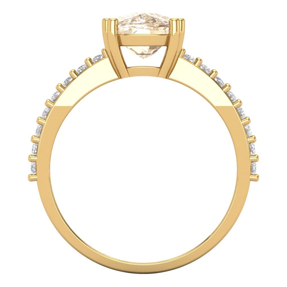 3.48 cttw Natural Morganite Solitaire with Zirconia Simulated Diamond Accents Engagement Ring - Solid Gold (Long Cushion Cut,9x7mm)