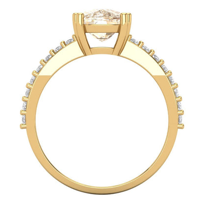 3.48 cttw Natural Morganite Solitaire with Zirconia Simulated Diamond Accents Engagement Ring - Solid Gold (Long Cushion Cut,9x7mm)