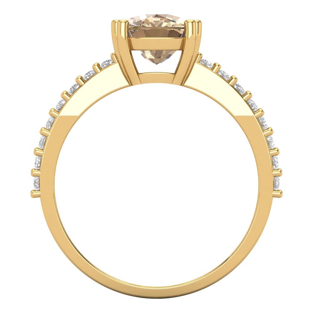 3.48 cttw Yellow Moissanite Solitaire with Zirconia Simulated Diamond Accents Engagement Ring - Solid Gold (Long Cushion Cut,9x7mm)