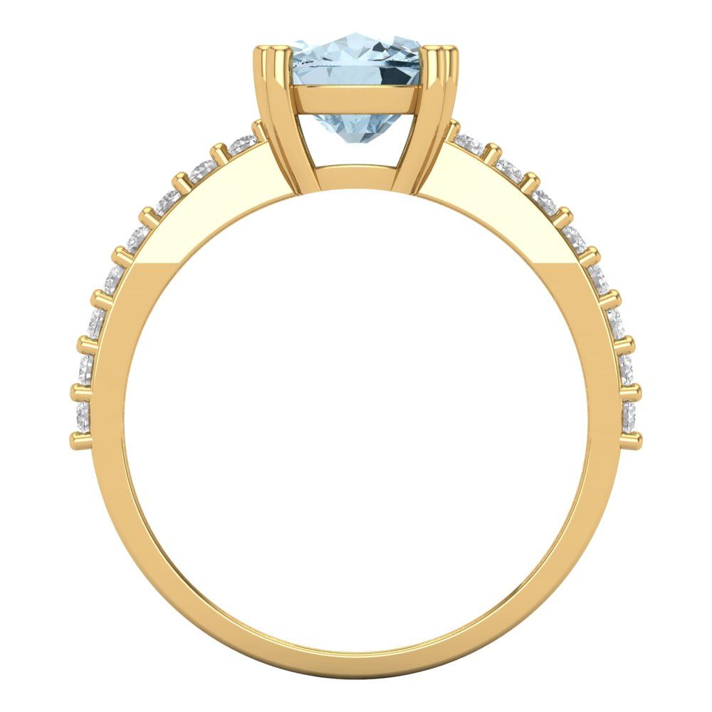 3.48 cttw Zirconia Simulated Blue Diamond Solitaire with Zirconia Simulated Diamond Accents Engagement Ring - Solid Gold (VVS1, Long Cushion Cut,9x7mm)