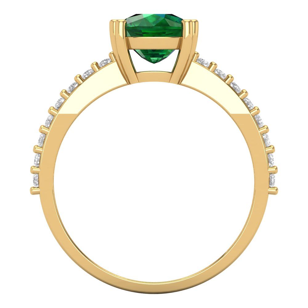 3.48 cttw Simulated Emerald Solitaire with Zirconia Simulated Diamond Accents Engagement Ring - Solid Gold (Long Cushion Cut,9x7mm)