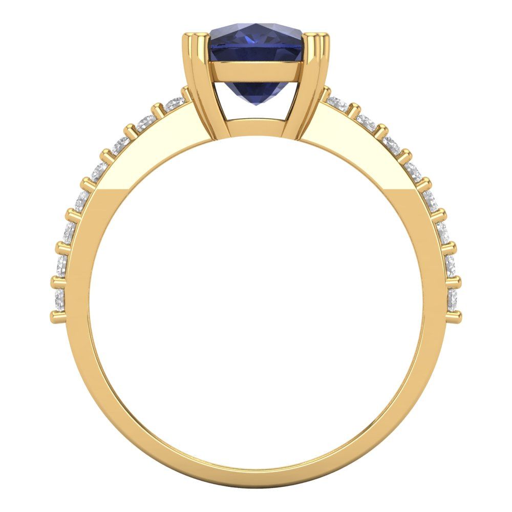3.48 cttw Simulated Blue Sapphire Solitaire with Zirconia Simulated Diamond Accents Engagement Ring - Solid Gold (Long Cushion Cut,9x7mm)