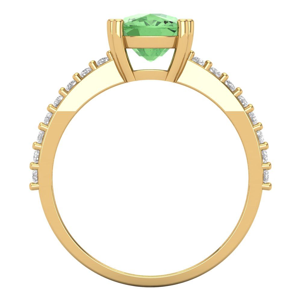 3.48 cttw Zirconia Simulated Green Diamond Solitaire with Zirconia Simulated Diamond Accents Engagement Ring - Solid Gold (VVS1, Long Cushion Cut,9x7mm)