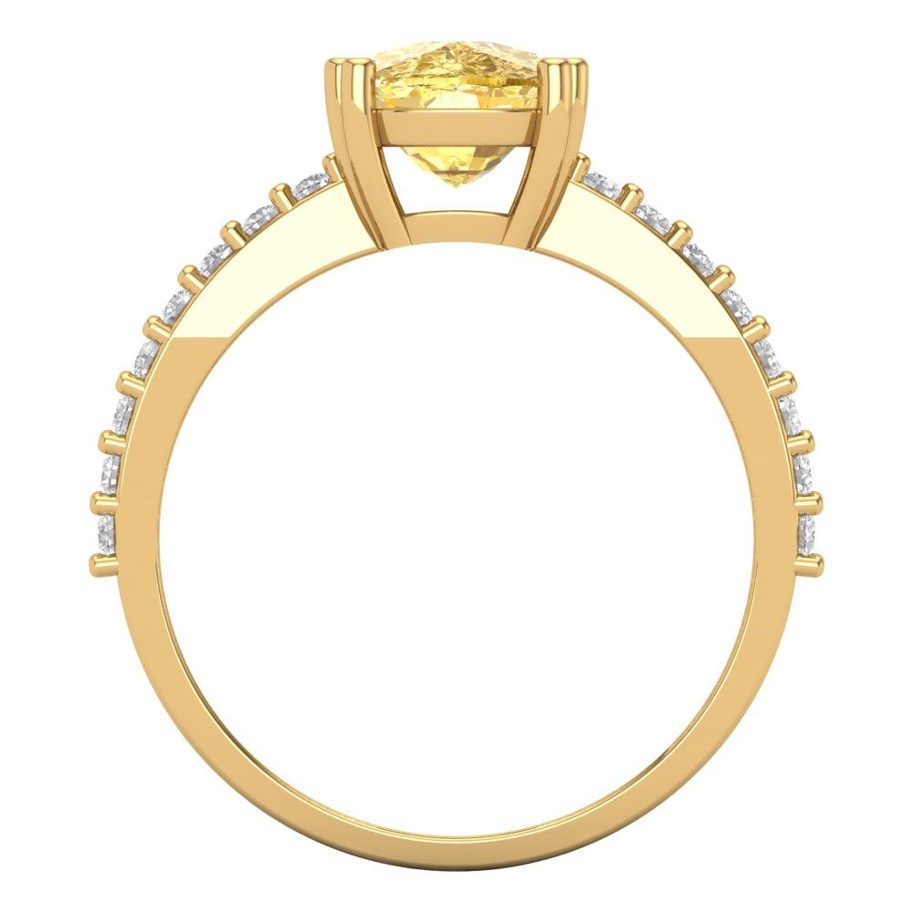 3.48 cttw Natural Citrine Solitaire with Zirconia Simulated Diamond Accents Engagement Ring - Solid Gold (Long Cushion Cut,9x7mm)