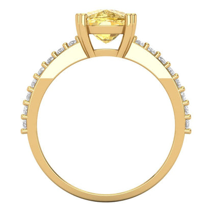 3.48 cttw Natural Citrine Solitaire with Zirconia Simulated Diamond Accents Engagement Ring - Solid Gold (Long Cushion Cut,9x7mm)