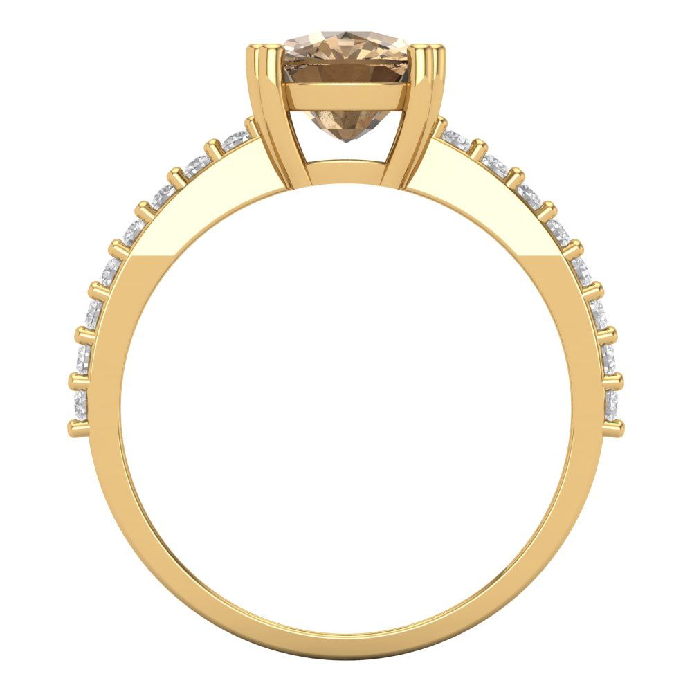 3.48 cttw Zirconia Simulated Champagne Diamond Solitaire with Zirconia Simulated Diamond Accents Engagement Ring - Solid Gold (VVS1, Long Cushion Cut,9x7mm)