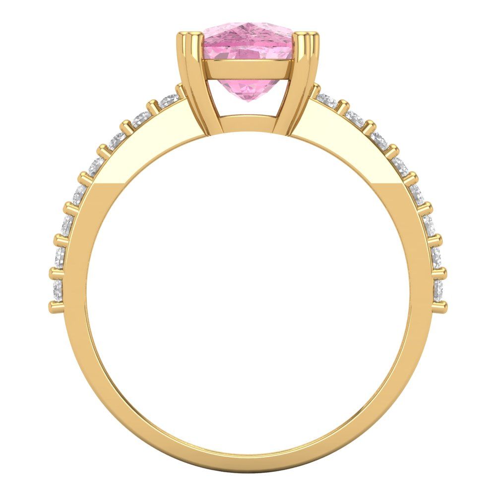 3.48 cttw Zirconia Simulated Pink Diamond Solitaire with Zirconia Simulated Diamond Accents Engagement Ring - Solid Gold (VVS1, Long Cushion Cut,9x7mm)