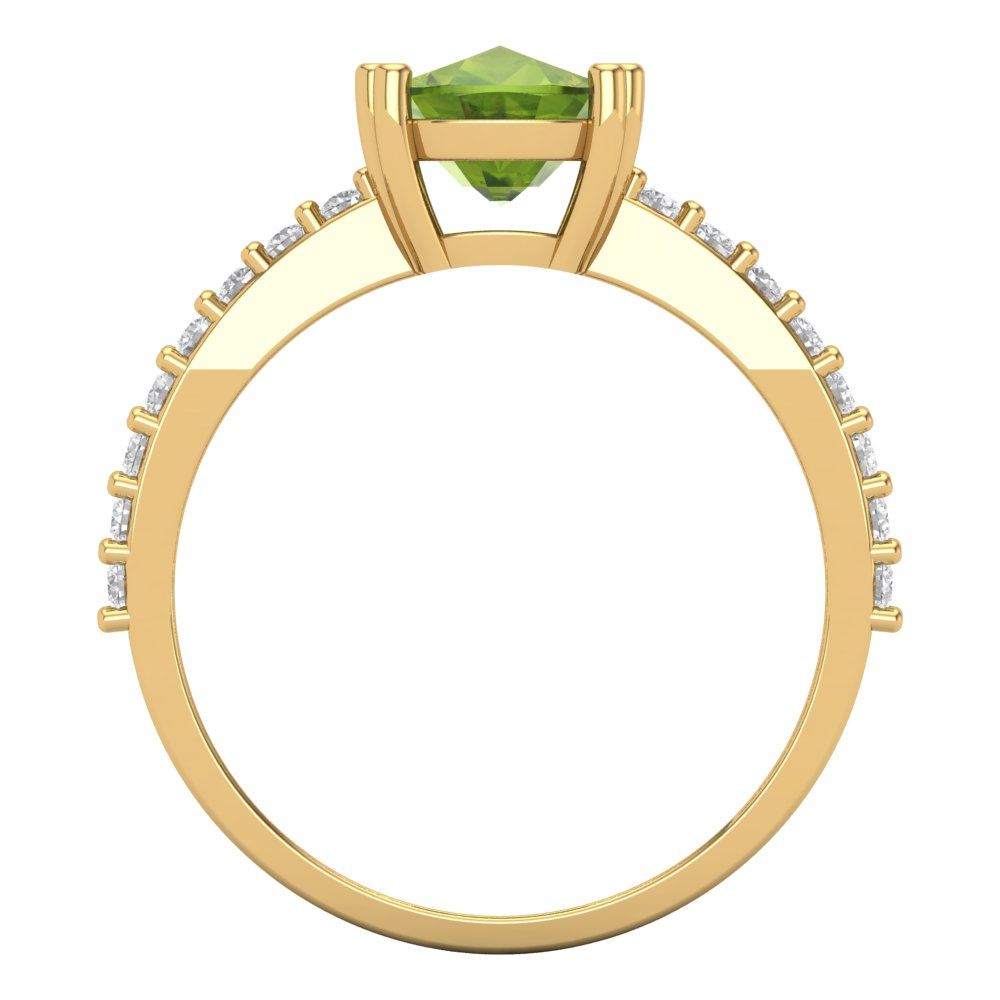 3.48 cttw Natural Peridot Solitaire with Zirconia Simulated Diamond Accents Engagement Ring - Solid Gold (Long Cushion Cut,9x7mm)